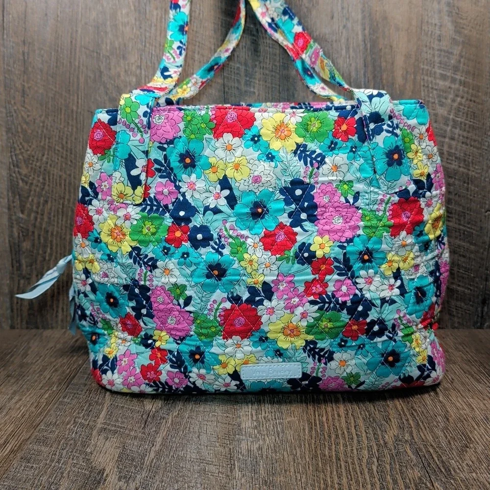 Vera Bradley Shoulder Bag Far Out Floral Three Compartment Quilted Purse Handbag